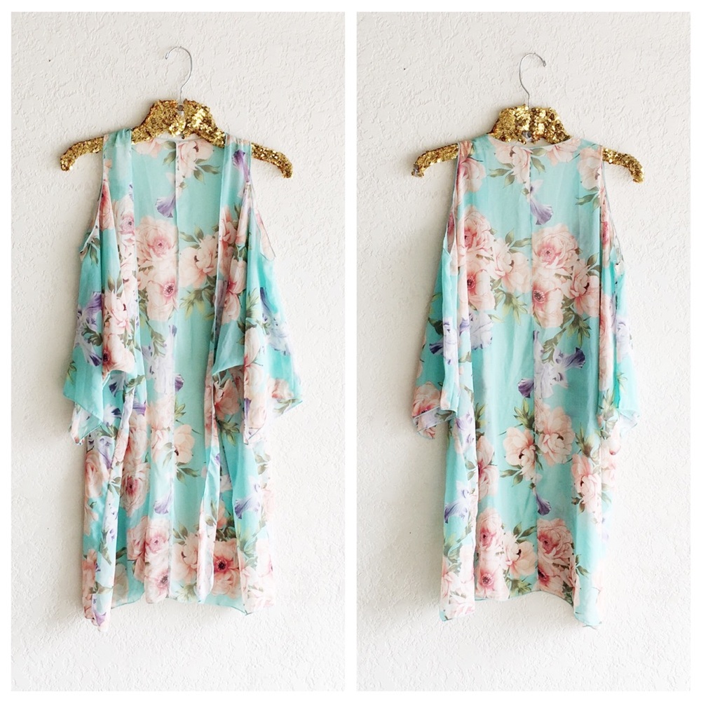 Floral Cold Shoulder Long Kimono